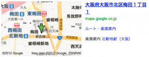Google 検索で住所を検索したときに表示されるマップ